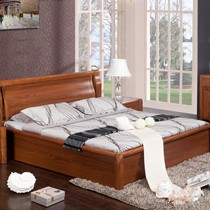 百谷实木卧床,1.8*2.0米双人木质床具,X02带储藏功能新中式木床
