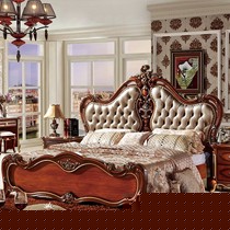 巢木家具真皮雕花双人床,拉扣描金工艺双人床,型号: 1616