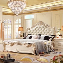 德家雕花实木双人床,橡木环保真皮双人床,型号: 802-10