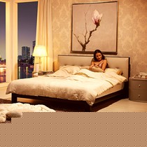 顾家皮艺双人床,压花真皮床,现代简约风实木床型号: B-186-11