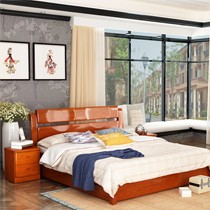 华日家具中式水曲柳实木床,1.8米多功能高箱储物床,双人床卧室三件套组合