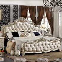 康诺威实木雕花欧式大床,镶钻真皮奢华橡胶木床,型号: kn907