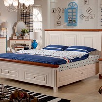 罗曼家园地中海风格双人床,带抽屉储物实木床,型号: 8007B#床