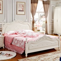 木桐居环保橡木双人床,象牙白实木床,描银雕花床型号: MTJ922C