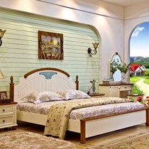 箱框结构实木雕花床,伯天禾1.8m地中海双人床,高品质环保床B-C002