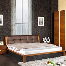 骆飞现代中式实木高箱床,真皮床屏双人储物床,型号: 6A010-1