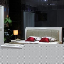 文华家瑞纯白色实木床,皮质床屏卧房高箱储物双人床,型号: 6913