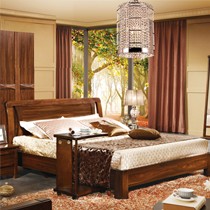 自由巢现代中式实木床,1.8m储物高箱大床,典雅艺术风格双人床W9101