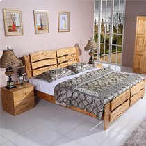 1.8米梵星豪斯双人储物床,现代中式卧室柏木床,自然实木高箱床yp2