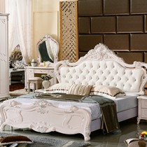 法兰尼拉欧式水晶拉钻床组合,象牙白皮艺实木卧室双人床套装