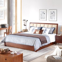 联邦家具1.8米实木床,橡胶木高箱储物床,DSA新中式软靠大床