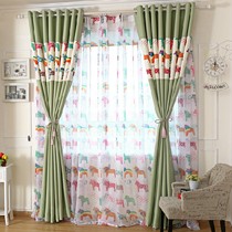 烟花梦幻童年儿童房落地窗帘,彩色卡通小马印花图案,百分百环保遮光面料