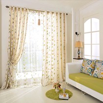 魔方现代小碎花窗帘,棉麻定制布帘纱帘,穿杆式打孔半遮光纱帘
