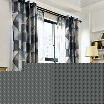 金蝉现代几何格纹窗帘,仿麻穿杆式窗帘,半遮光落地窗窗帘