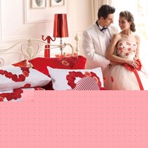 花卉爱心图案六件套,婚庆床上用品多喜爱多件套,现代玫瑰印花纯棉布艺床单床套 货号11402131338