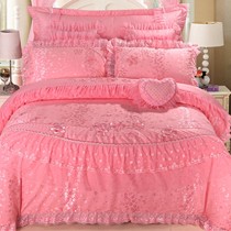 伊梦语YH140502全棉六件套,1.5米床韩式提花床上套件,蕾丝压边被枕套装