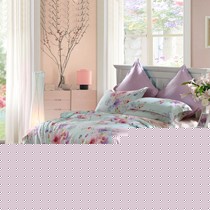 水星家纺全天丝四件套,缎纹印花套件,植物花卉图案四件套货号: 501631