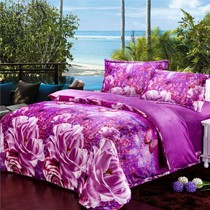 嘉信家纺床上用品天鹅绒四件套,植物花卉印花床上套件,货号: 1678