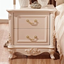 健吉斯橡木床头柜,荷花白实木储物柜,描粉雕花床头柜型号: 9915