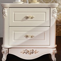 法利亚白色烤漆床头柜,双抽屉储物床边柜,F-02实木雕花床头柜