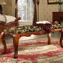 尚轩雕花做旧工艺床尾凳,美式乡村风格家居卧室长凳,经典奢华床边凳