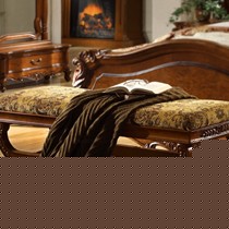 雅居格美式乡村布艺床尾凳,F9324实木纯手工雕花技术,高密度舒适海绵坐垫