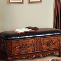 思图加特美式乡村床尾凳,纯手工雕刻皮革制作工艺,型号: STJT0350,橡胶实木收纳凳