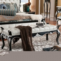 风飞扬新古典雕花描银床尾凳,仿羊皮拉扣奢华床榻,型号ym-61