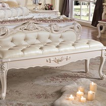 诗雅轩家具皮艺卧室床尾凳,象牙白欧式橡胶木床尾凳,型号: LMACWD