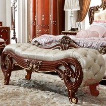 益美轩新古典床尾凳,进口黄牛皮实木长凳,YMXW901纯手工雕刻床尾凳