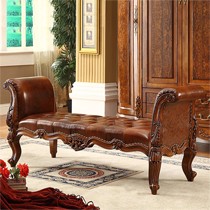 美式乡村床尾凳,雅居格真皮实木床前凳,奢华高扶手床尾凳F0805