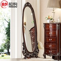 佰纳高环保欧式仿古橡木穿衣镜,红花梨色落地式全身镜,型号: w926