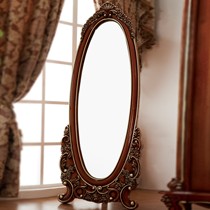 富创美式乡村穿衣镜,浪漫雕花手描金箔,5801实木落地镜椭圆形