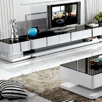 菲弦三抽屉现代客厅玻璃电视柜,隐形拉手设计安全美观,白色亮光烤漆光泽润滑