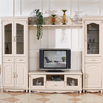铂森YF-5108电视柜墙斗组合,白色喷漆橡木实木电视柜酒柜组合