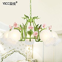 益虫灯饰精致铁艺吊灯,韩式精美果绿色吊灯,玫瑰花造型,美观时尚,型号5269-5