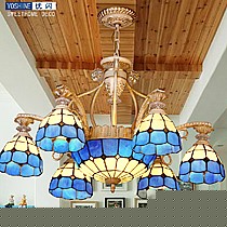 优闪,唯美地中海蓝色吊灯,迷情蒂凡尼原色玻璃,型号:ybxmy-2259