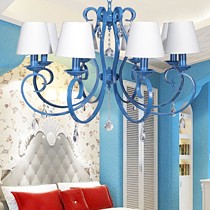 益虫时尚地中海吊灯,铁艺磨砂水晶布艺蓝色客厅灯具,MD9015-8