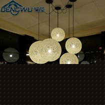 灯屋草藤柳编麻球吊灯,五头组合灯饰精致别雅,浓郁中式古典气息