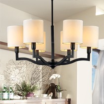 迪圣奇客厅铁艺复古吊灯,1171麻布灯罩美式吊灯,环保LED吊灯