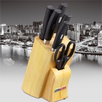 家用高级松木材质刀座,皓锐厨房七件套刀,爱仕达高碳钢菜刀WG904307