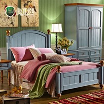 卡伊莲地中海怀旧实木儿童床,美式海天蓝撞色楸木儿童床,型号: AW01C