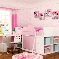 彩胺儿童颗粒板床品,整体卧室粉色浪漫单人床,小公主中高床酷漫居型号: TBCNBGCJD