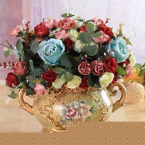 伊丽雅佳客厅装饰用玫瑰花,欧式复古花艺仿真盆栽,绢布制作染色均匀鲜艳