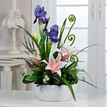 卉之源百合花盆栽高仿真,长时间保存仿真花卉盆景,享受清新田园风