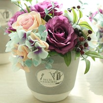 仿真花卉盆景SIS020001,米子家居婚庆客厅摆件,玫瑰干花复古陶盆