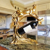 尚凡金钱豹红酒架,欧式复古桌面摆件,个性创意仿古酒架摆设品