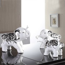 微饰界创意三连象摆件,客厅陶瓷桌面摆件,动物招财工艺品