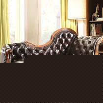 鹏叶牌巧克力色皮革木质美人榻,多功能雕花贵妃椅,型号:PY777