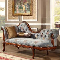 木家缘Y801-3美式乡村贵妃椅,橡胶木雕花贵妃椅,实木布艺贵妃椅